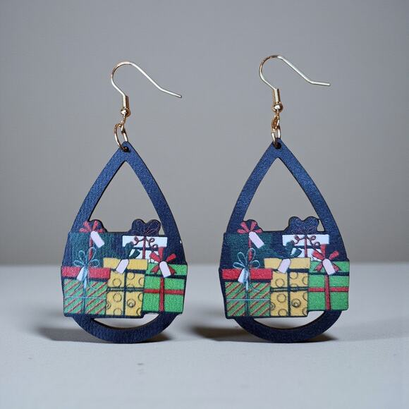 Women’s Teardrop Shaped Wooden Earrings, Lightweight, Christmas, Presents - Picture 6 of 6